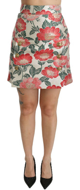 Dolce & Gabbana White Green Red Floral High Waist Mini Skirt -   -  Dolce & Gabbana.